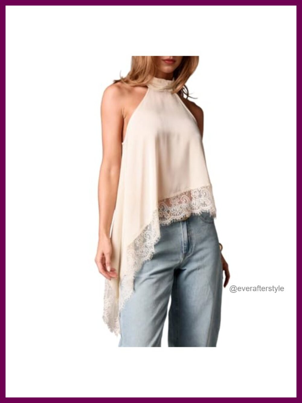Women Y2K Satin Sleeveless Mock Neck Lace Trim Backless Asymmetric Hem Top